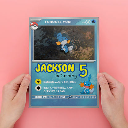 Mudkip Invitation Template | Pokemon Card Birthday Invite - CreativeRino