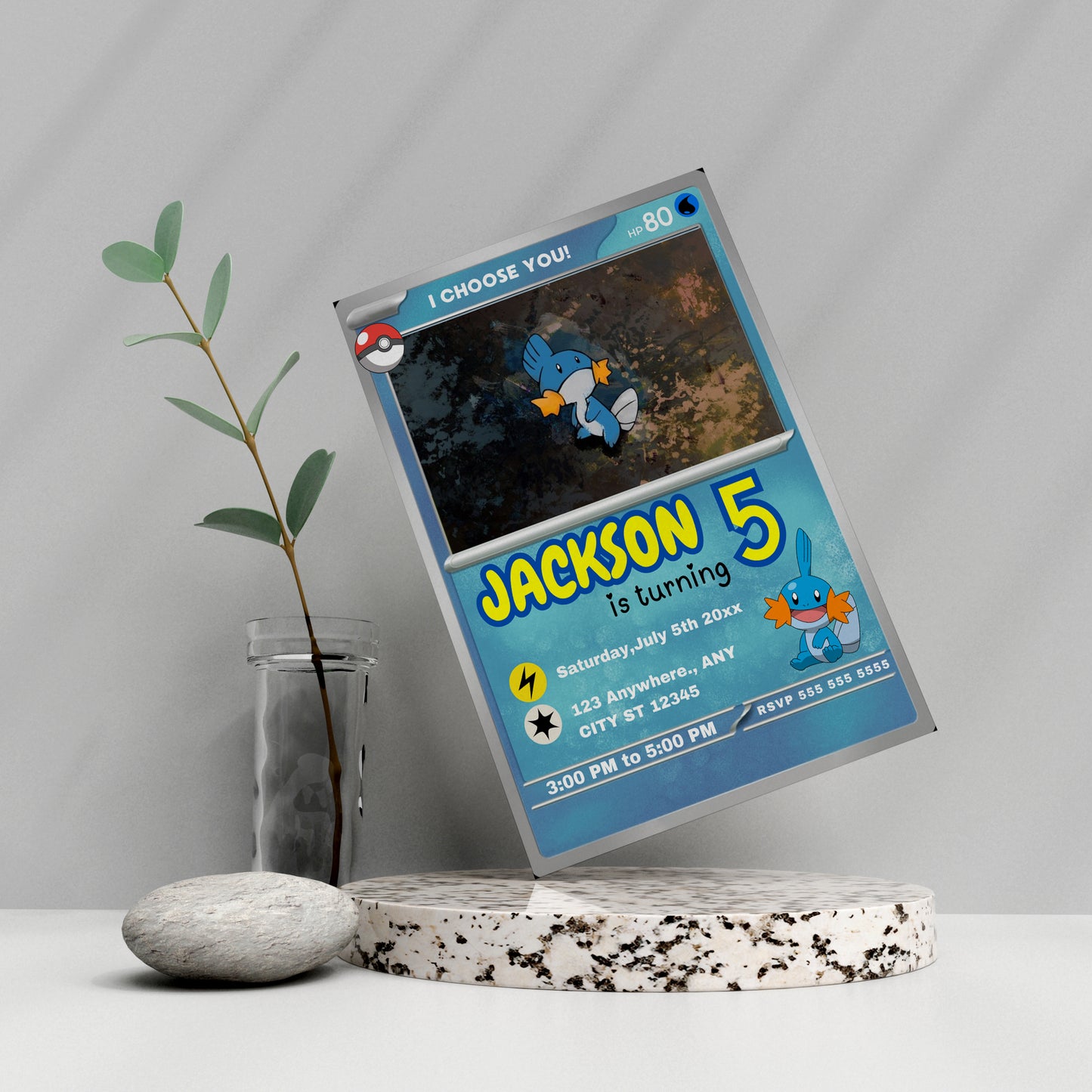 Mudkip Invitation Template | Pokemon Card Birthday Invite - CreativeRino