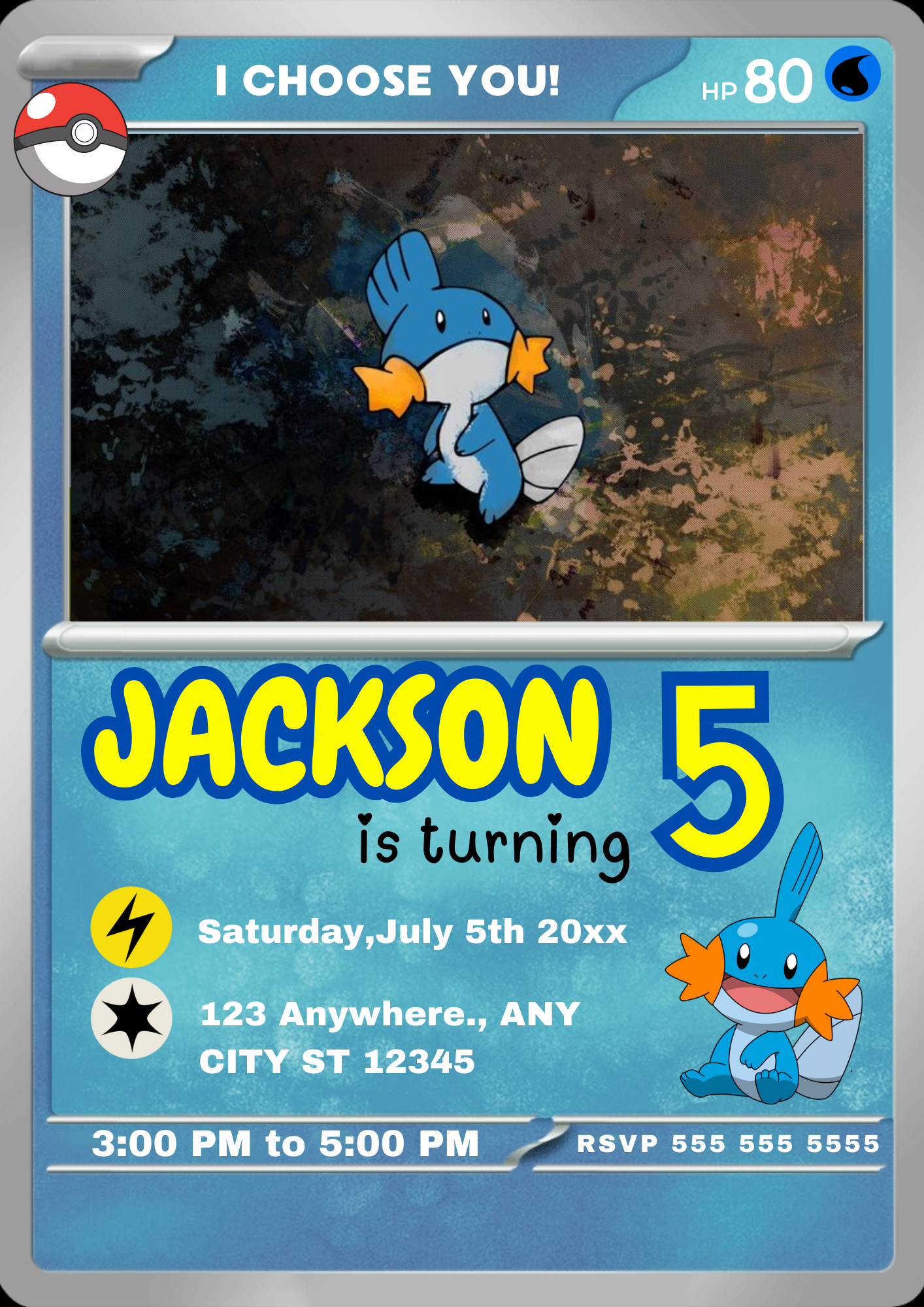 Mudkip Invitation Template | Pokemon Card Birthday Invite - CreativeRino