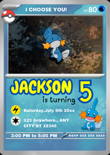 Mudkip Invitation Template | Pokemon Card Birthday Invite - CreativeRino