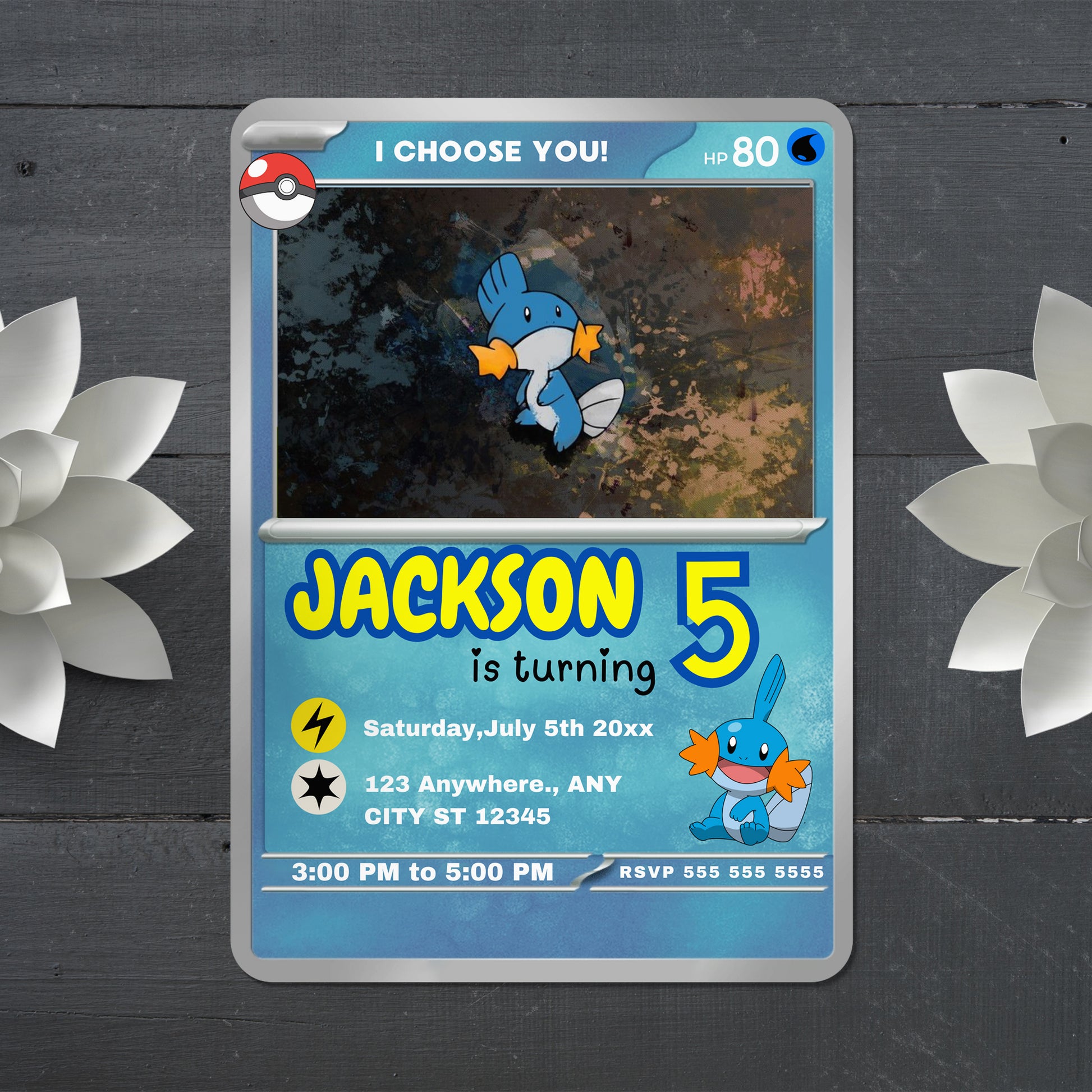 Mudkip Invitation Template | Pokemon Card Birthday Invite - CreativeRino