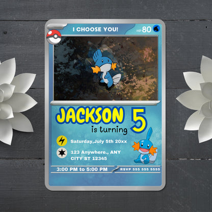 Mudkip Invitation Template | Pokemon Card Birthday Invite - CreativeRino
