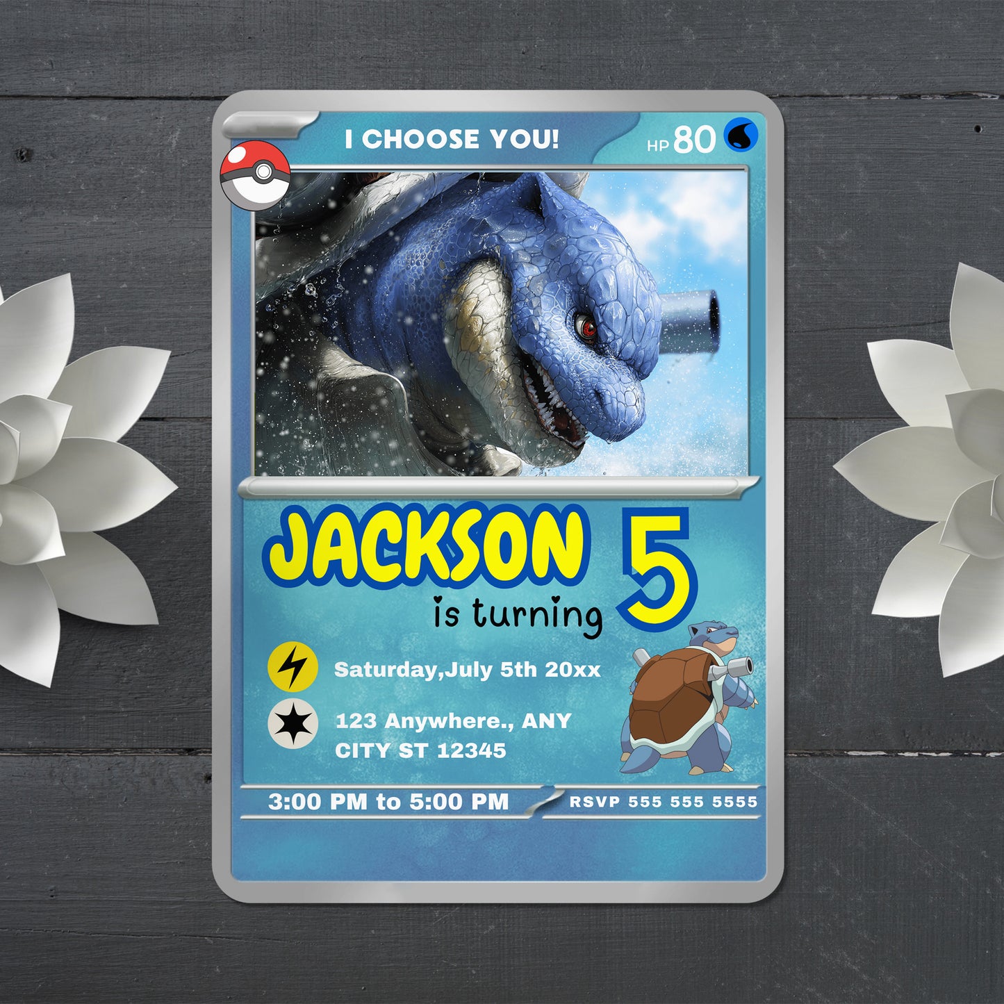 Blastoise Invitation Template | Pokemon Card Birthday Invite - CreativeRino