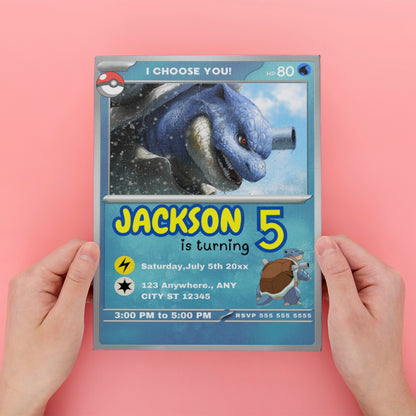 Blastoise Invitation Template | Pokemon Card Birthday Invite - CreativeRino