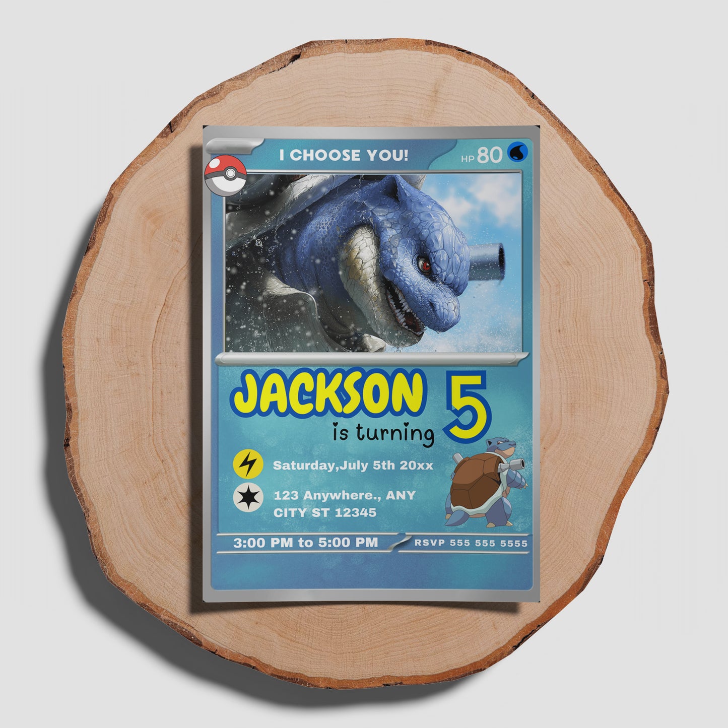 Blastoise Invitation Template | Pokemon Card Birthday Invite - CreativeRino