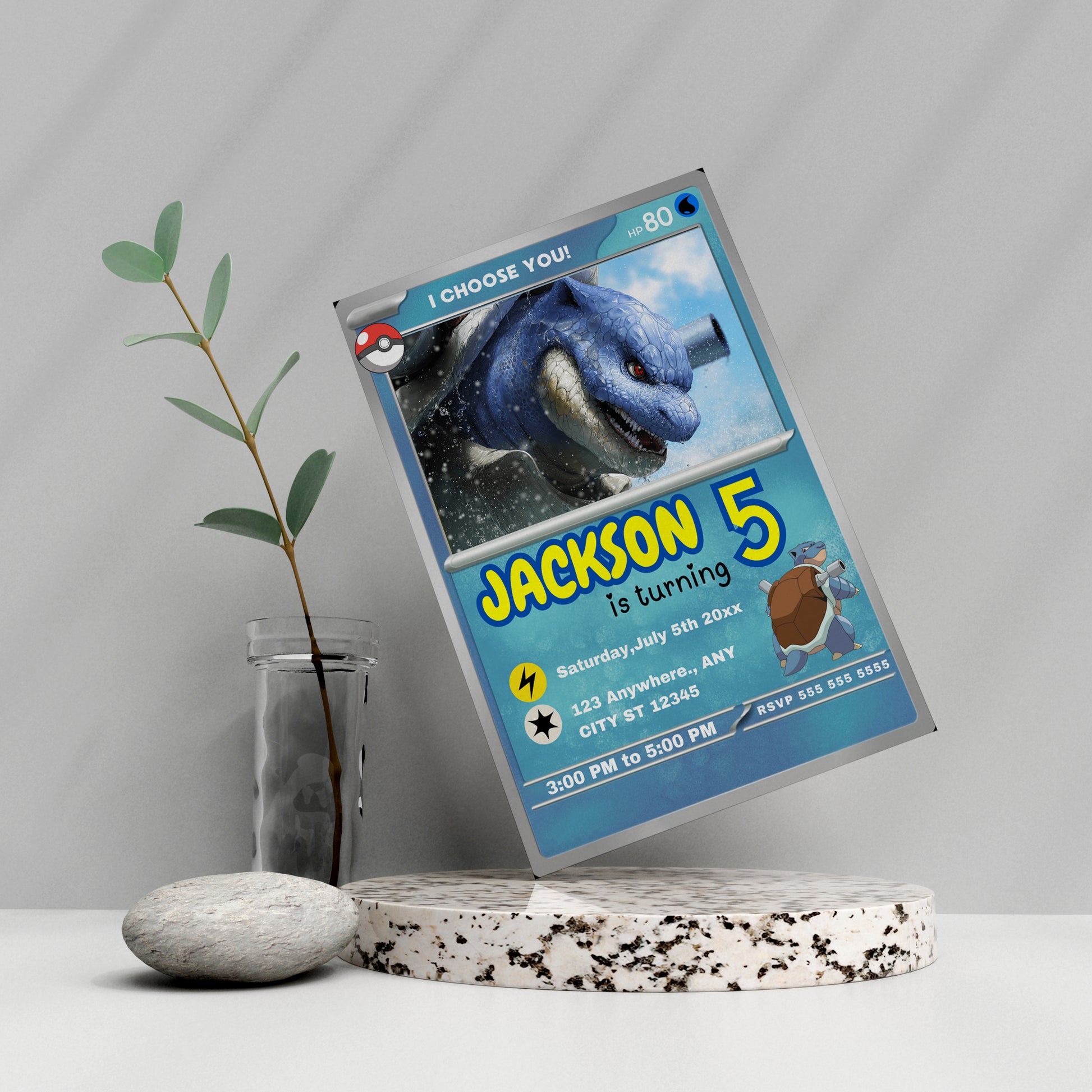 Blastoise Invitation Template | Pokemon Card Birthday Invite - CreativeRino