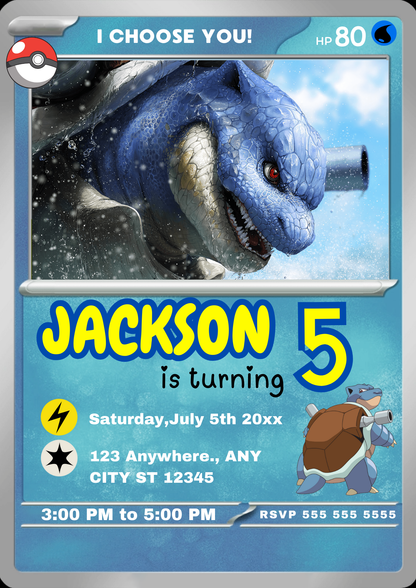 Blastoise Invitation Template | Pokemon Card Birthday Invite - CreativeRino
