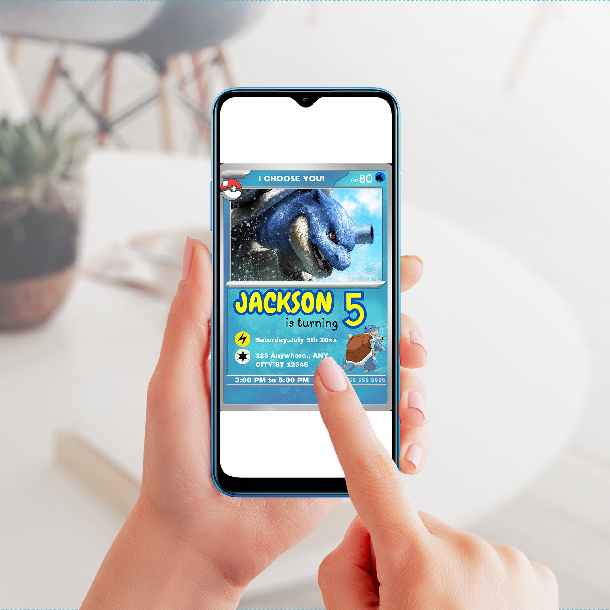 Blastoise Invitation Template | Pokemon Card Birthday Invite - CreativeRino