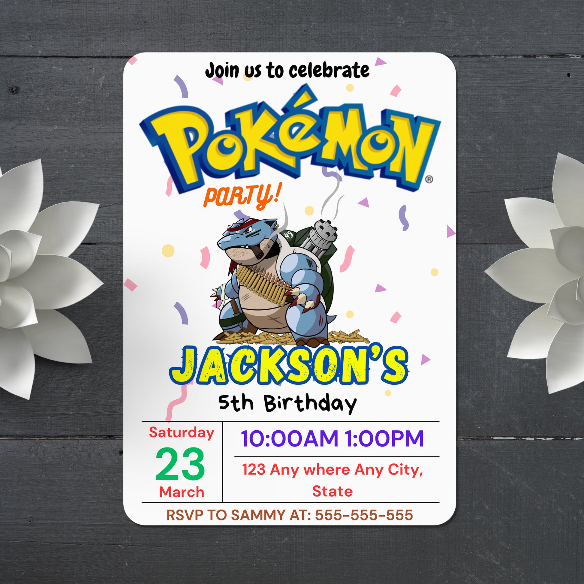 Blastoise Pokemon Birthday Party Invitation Template - CreativeRino