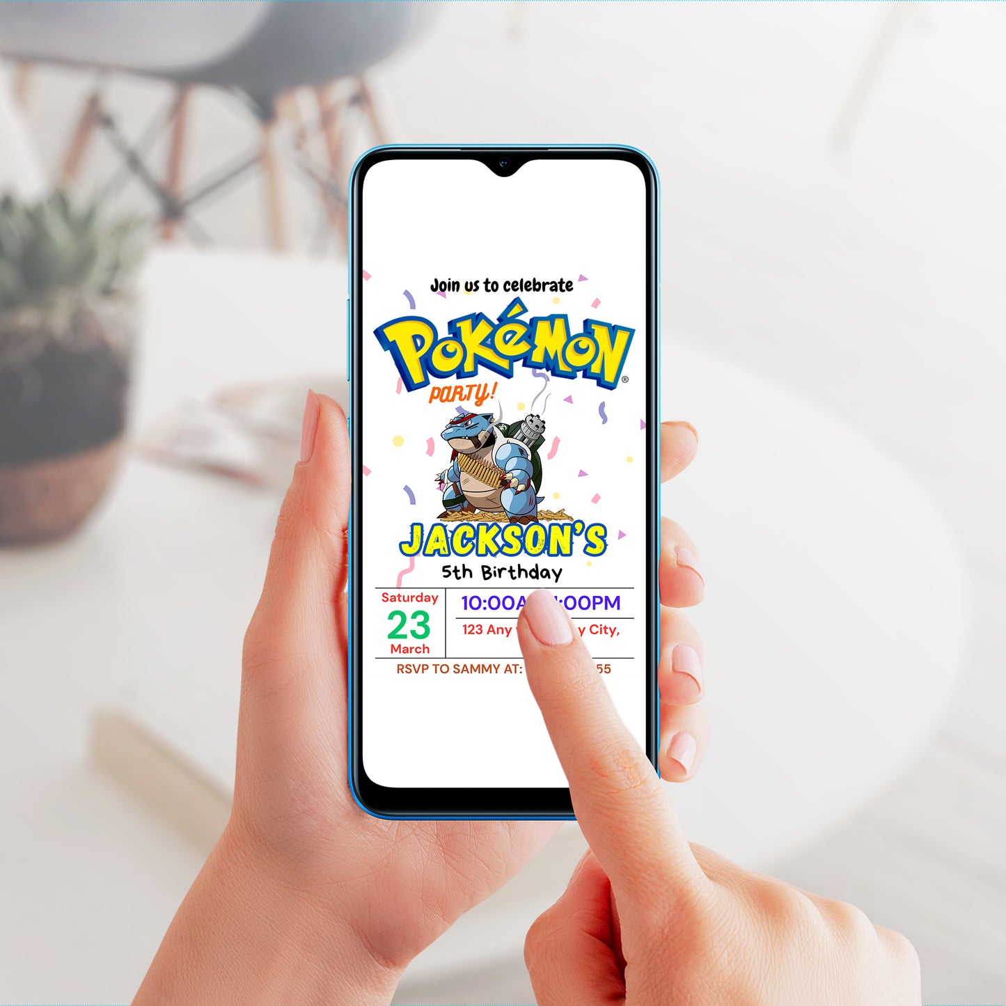 Blastoise Pokemon Birthday Party Invitation Template - CreativeRino