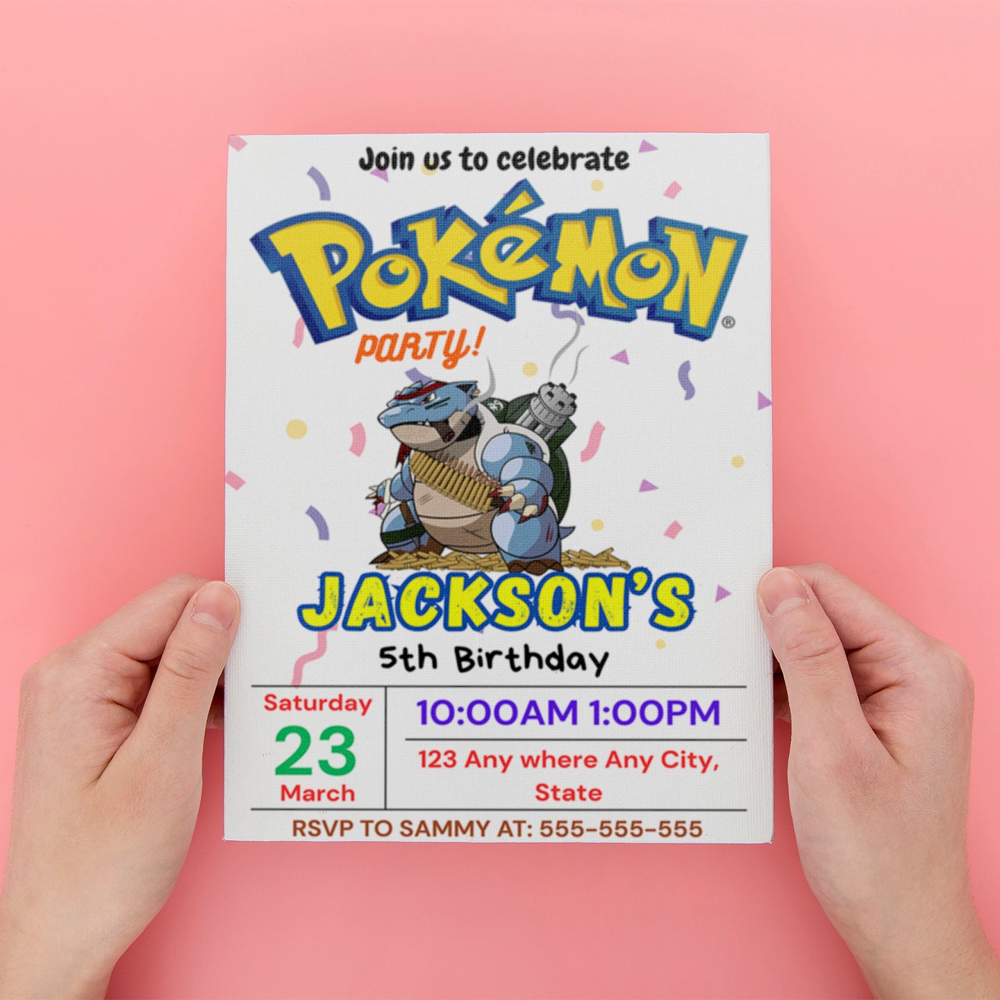 Blastoise Pokemon Birthday Party Invitation Template - CreativeRino