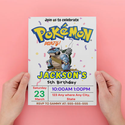 Blastoise Pokemon Birthday Party Invitation Template - CreativeRino
