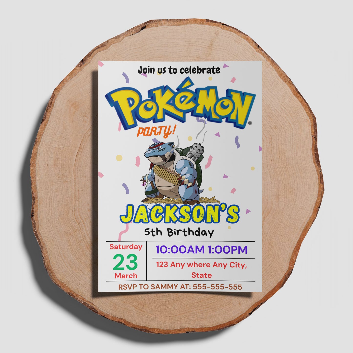 Blastoise Pokemon Birthday Party Invitation Template - CreativeRino