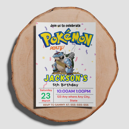 Blastoise Pokemon Birthday Party Invitation Template - CreativeRino