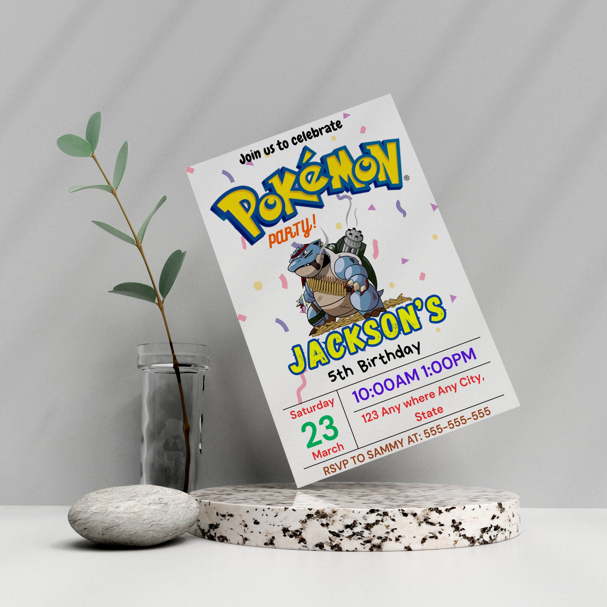 Blastoise Pokemon Birthday Party Invitation Template - CreativeRino