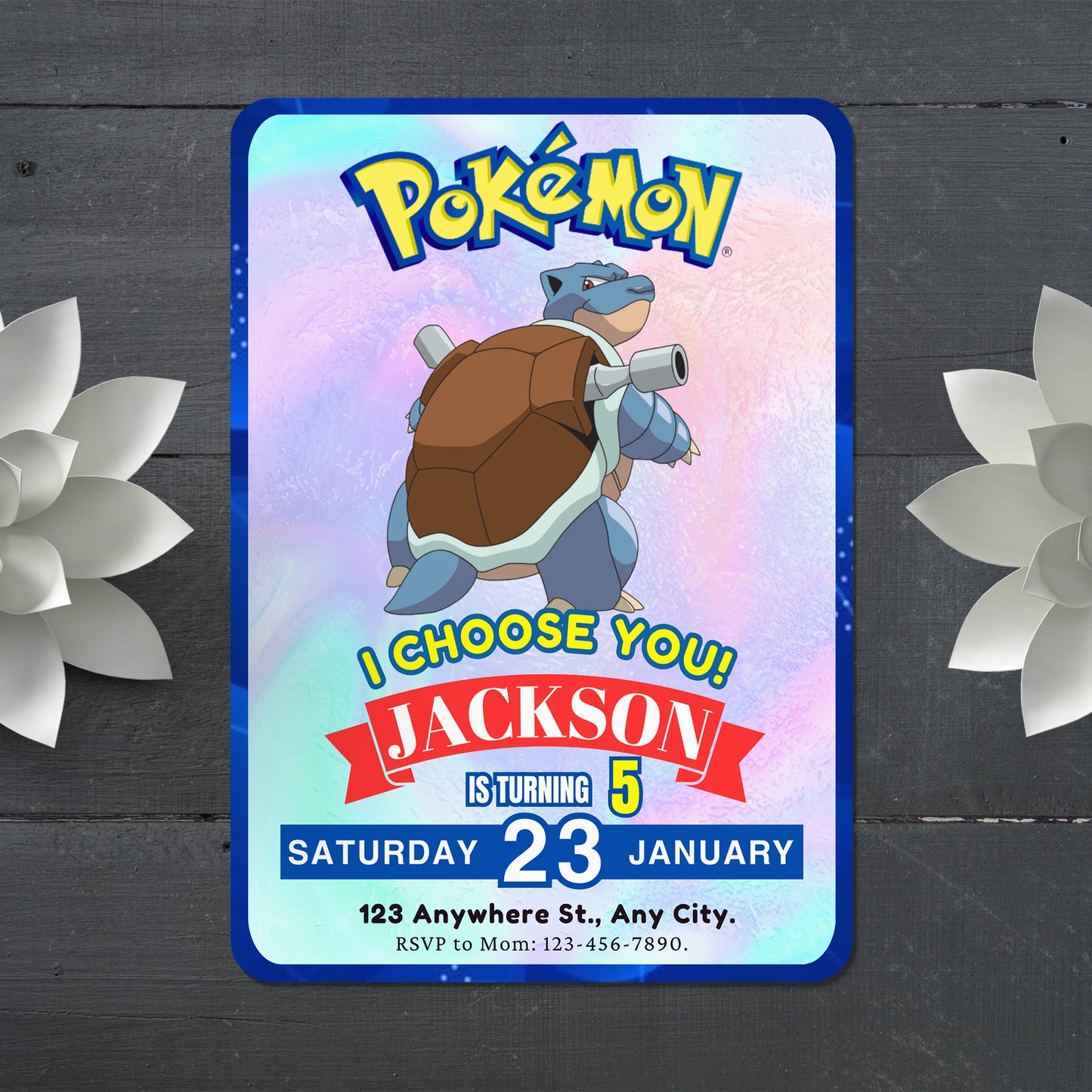 Blastoise Invitation Template | Pokemon Birthday Invite - CreativeRino