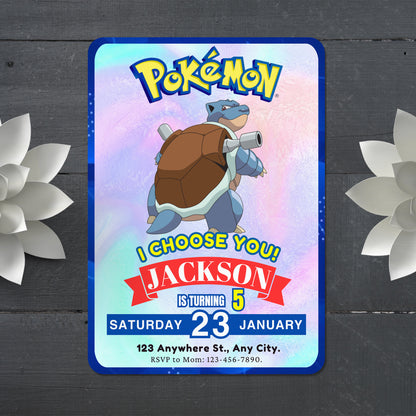 Blastoise Invitation Template | Pokemon Birthday Invite - CreativeRino