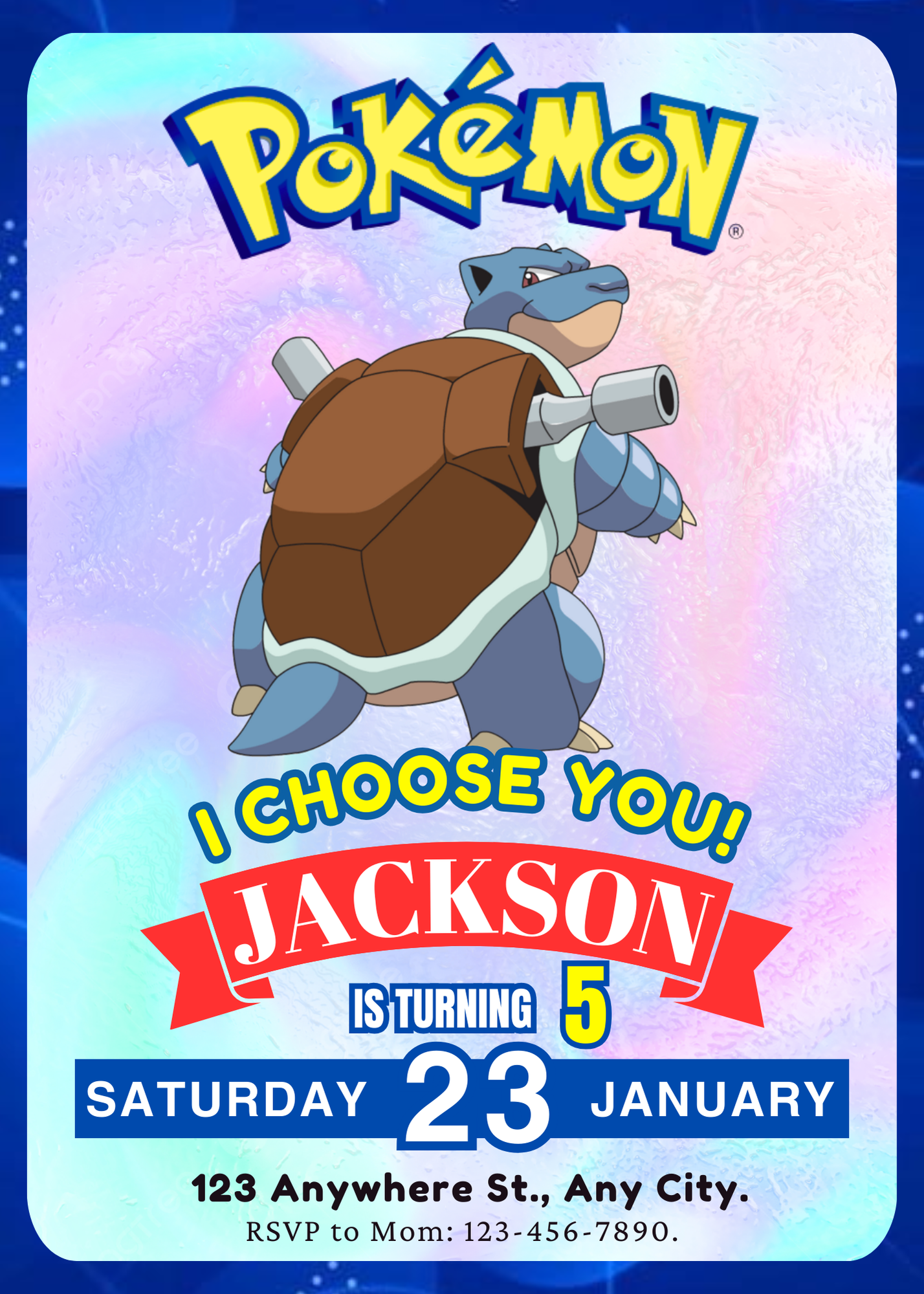 Blastoise Invitation Template | Pokemon Birthday Invite - CreativeRino