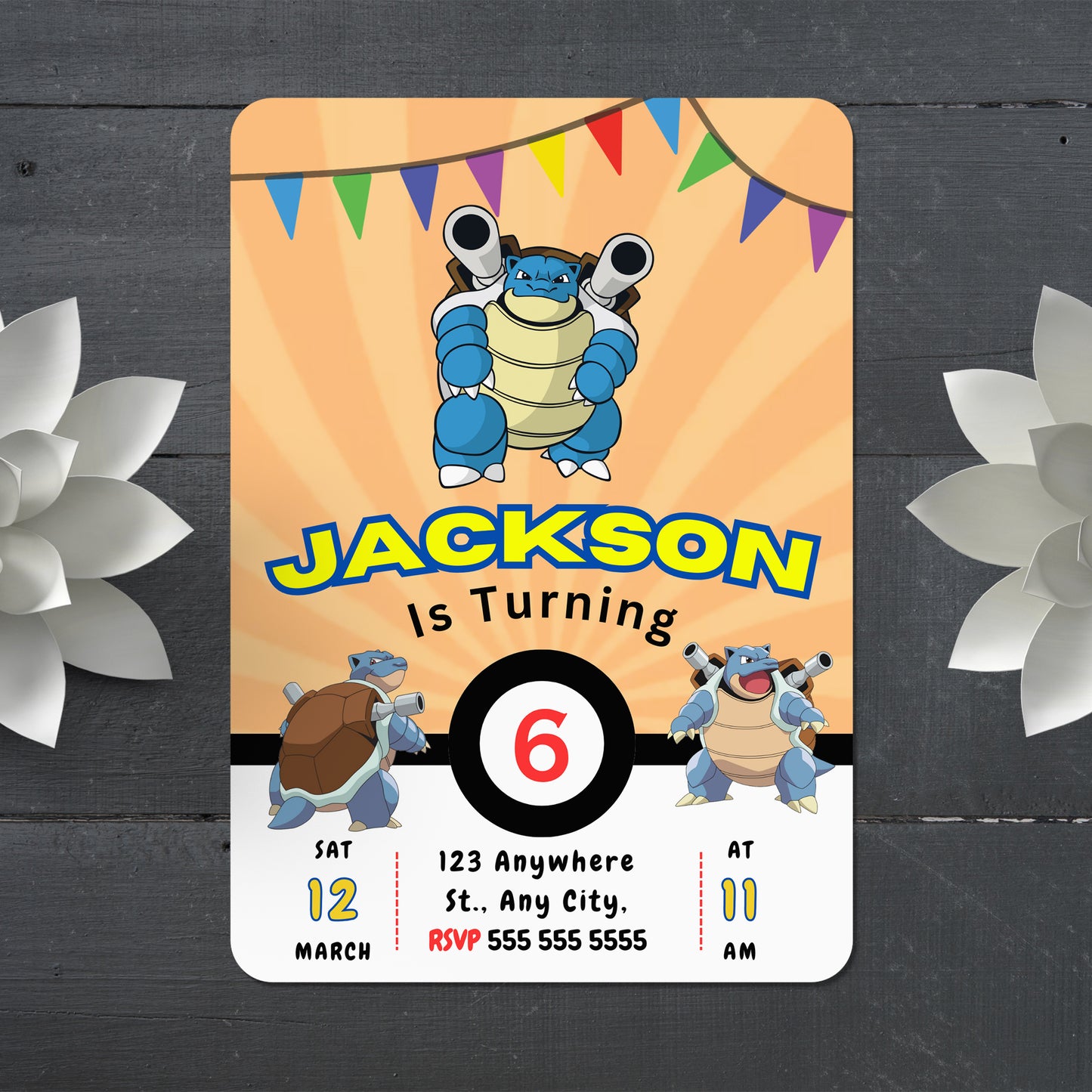 Blastoise Birthday Invitation Template | Pokemon Invite - CreativeRino