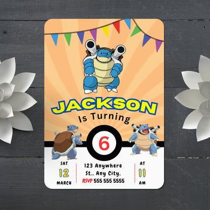 Blastoise Birthday Invitation Template | Pokemon Invite - CreativeRino
