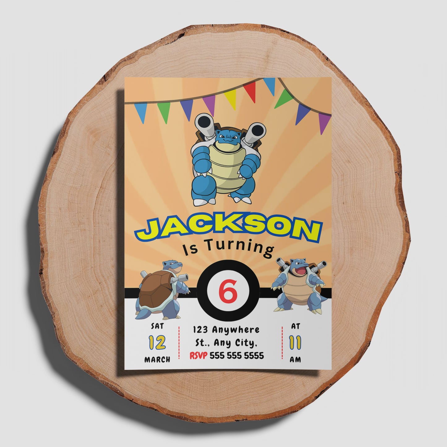 Blastoise Birthday Invitation Template | Pokemon Invite - CreativeRino