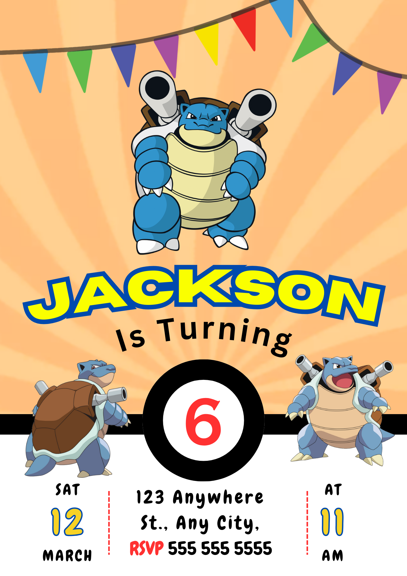 Blastoise Birthday Invitation Template | Pokemon Invite - CreativeRino
