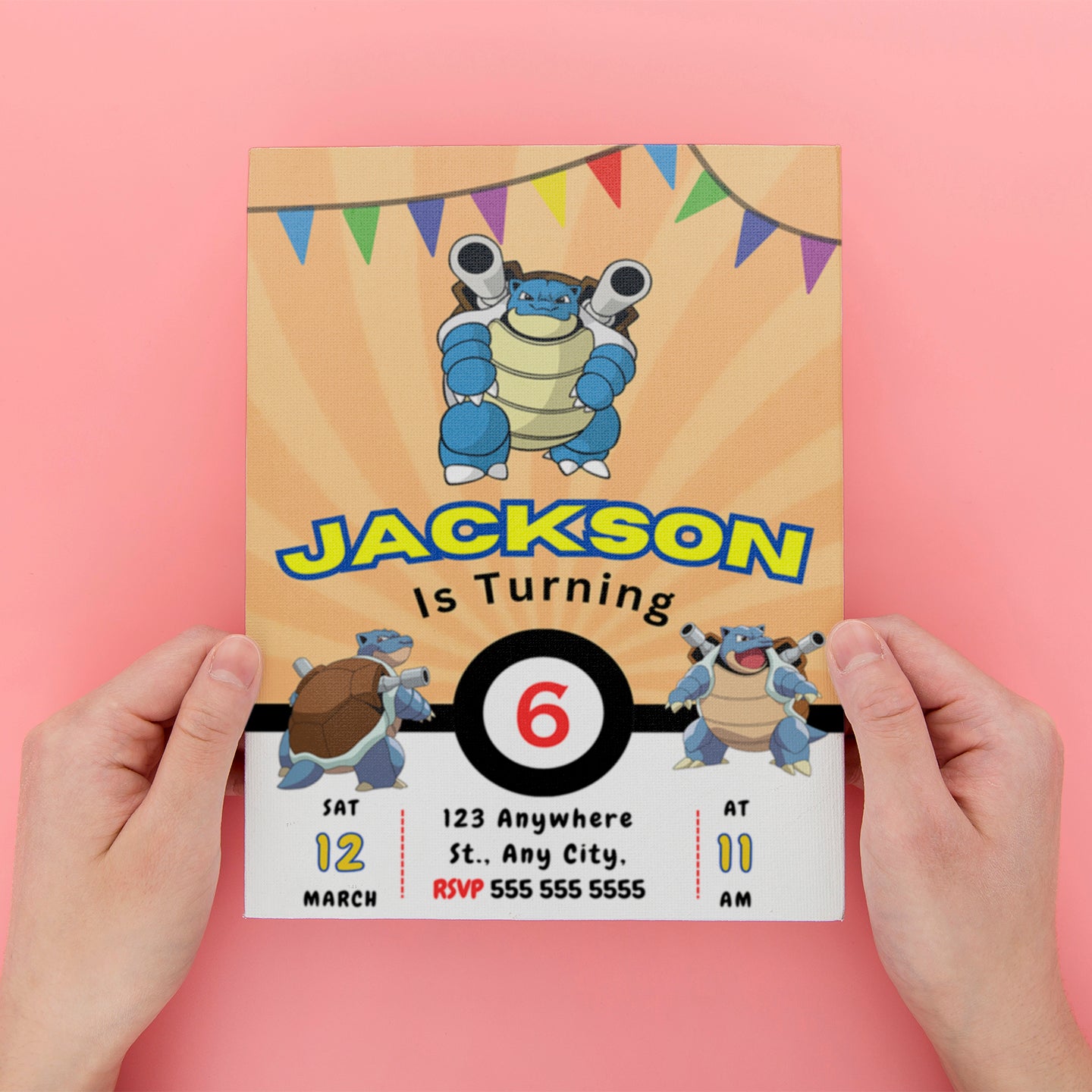 Blastoise Birthday Invitation Template | Pokemon Invite - CreativeRino