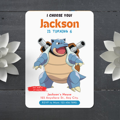 Blastoise Birthday Party Invitation Template | Pokemon Invite - CreativeRino
