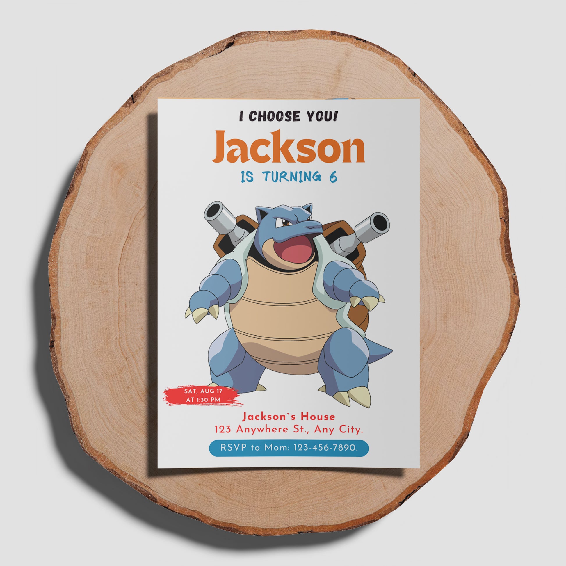Blastoise Birthday Party Invitation Template | Pokemon Invite - CreativeRino