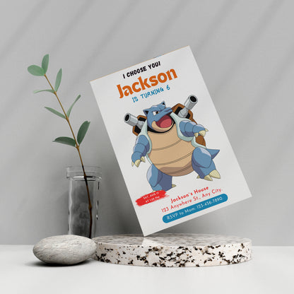 Blastoise Birthday Party Invitation Template | Pokemon Invite - CreativeRino