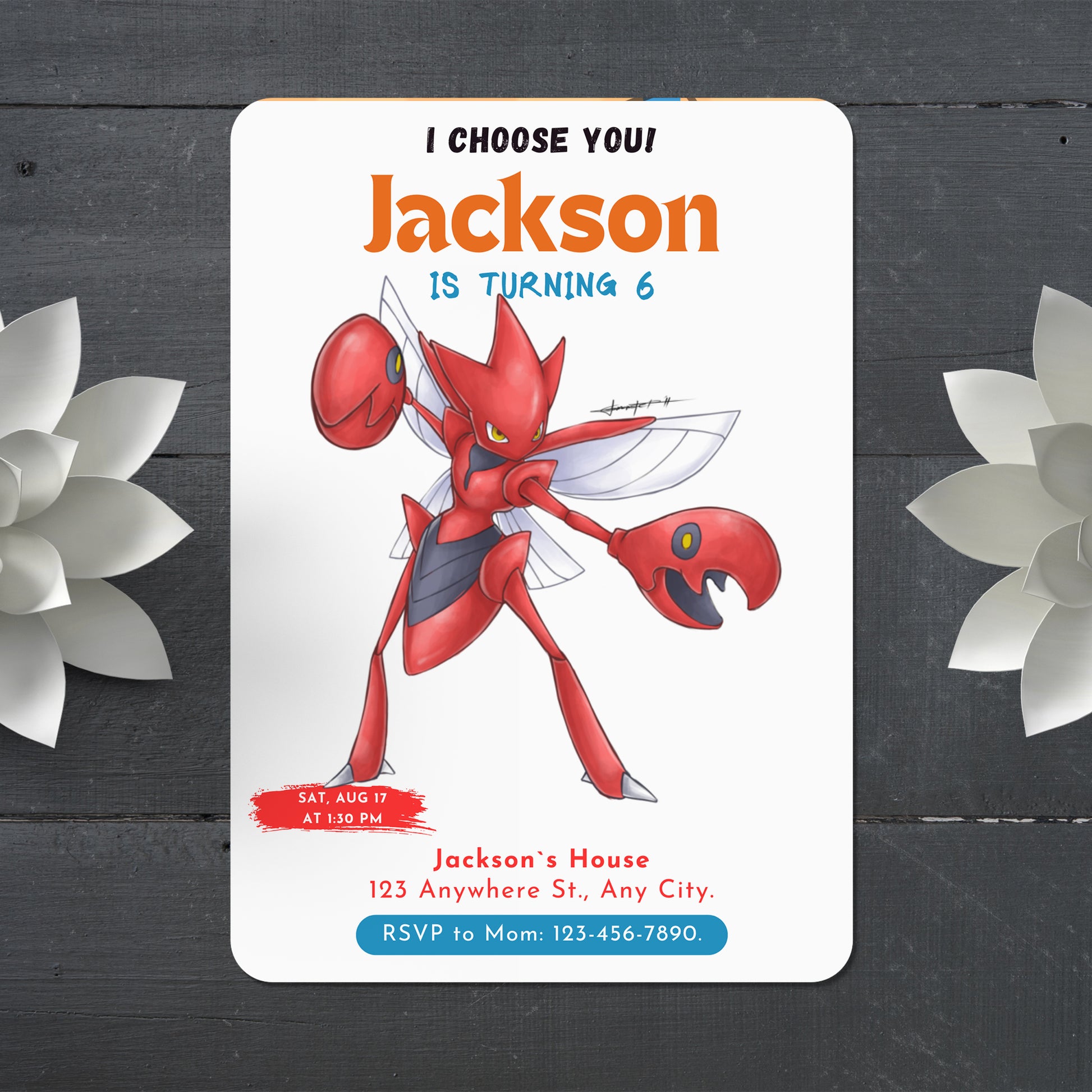 Scizor Birthday Party Invitation Template | Pokemon Invite - CreativeRino