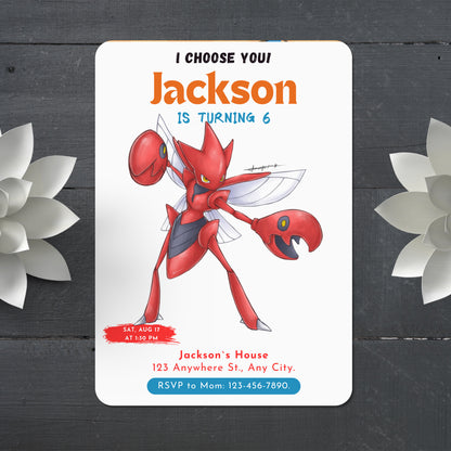 Scizor Birthday Party Invitation Template | Pokemon Invite - CreativeRino