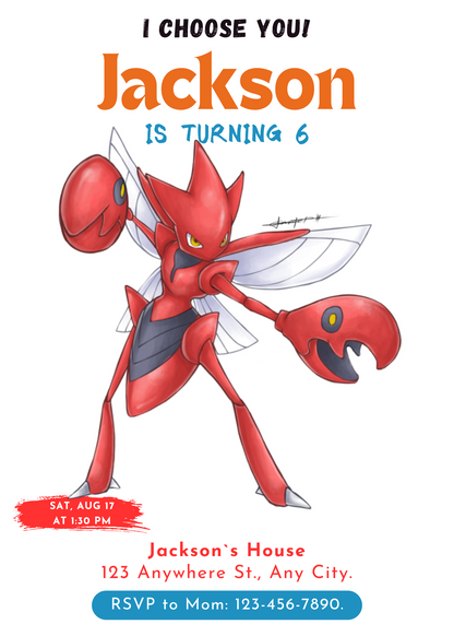 Scizor Birthday Party Invitation Template | Pokemon Invite - CreativeRino