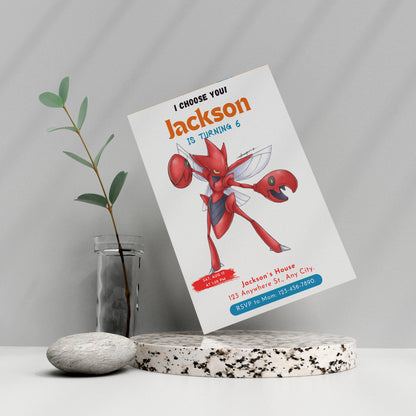 Scizor Birthday Party Invitation Template | Pokemon Invite - CreativeRino