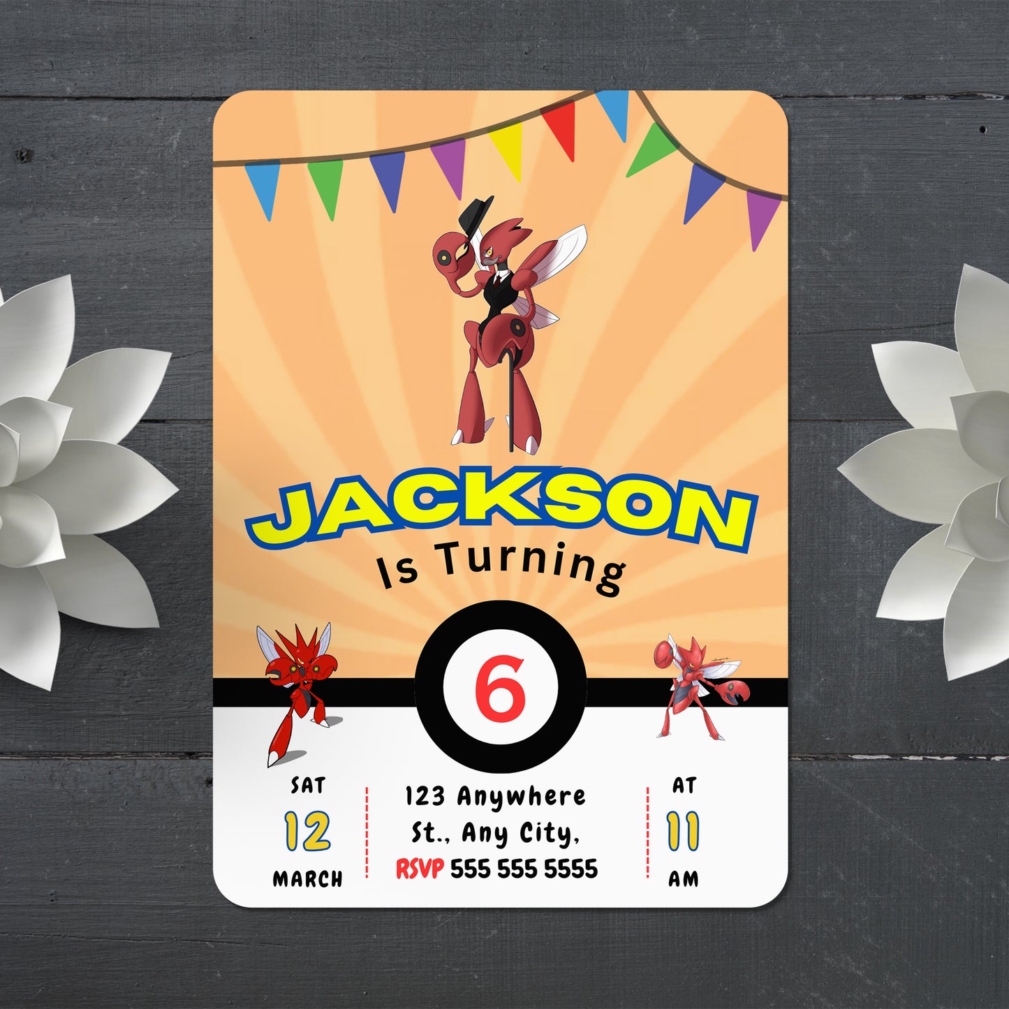 Scizor Pokemon Birthday Party Invitation Template - CreativeRino