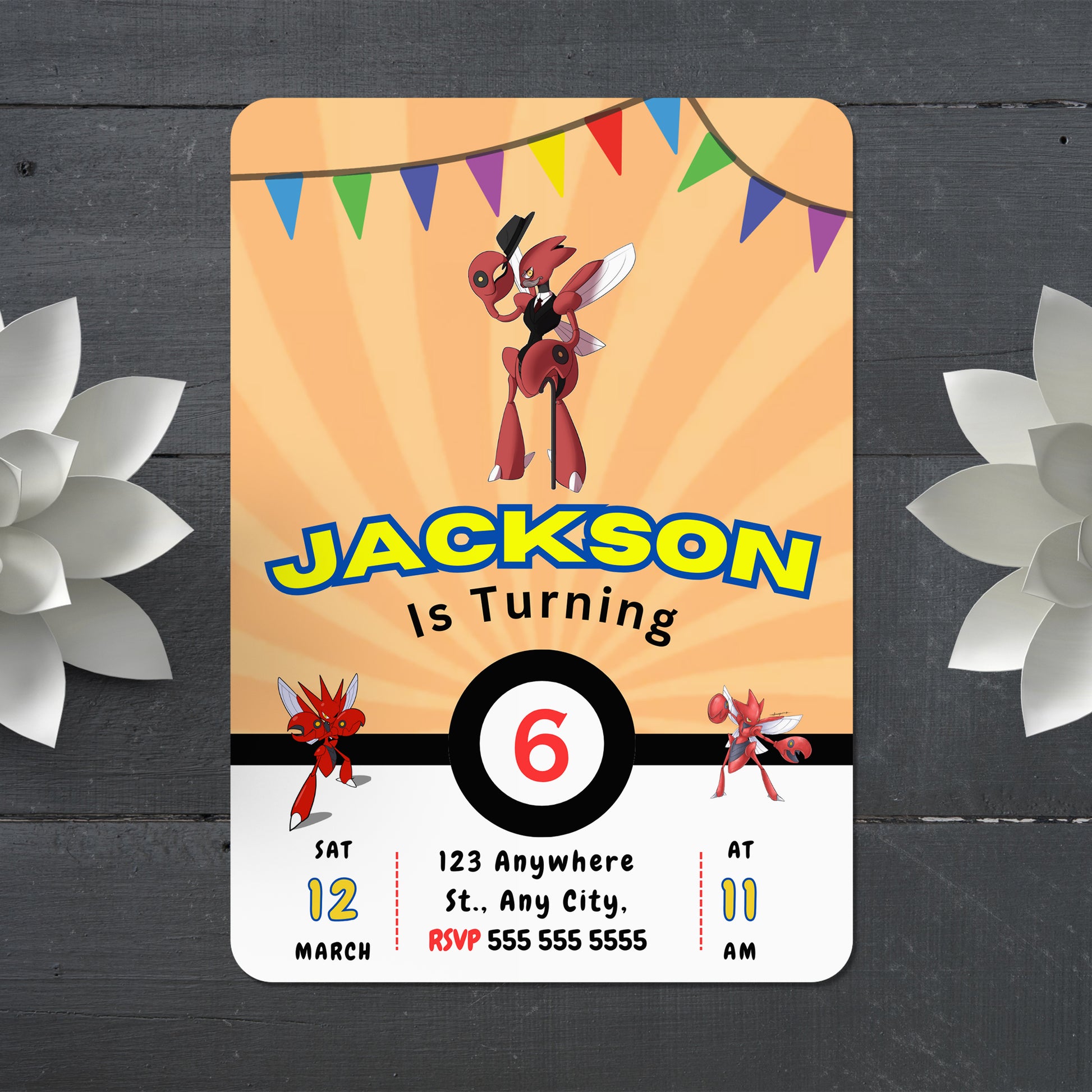 Scizor Pokemon Birthday Party Invitation Template - CreativeRino