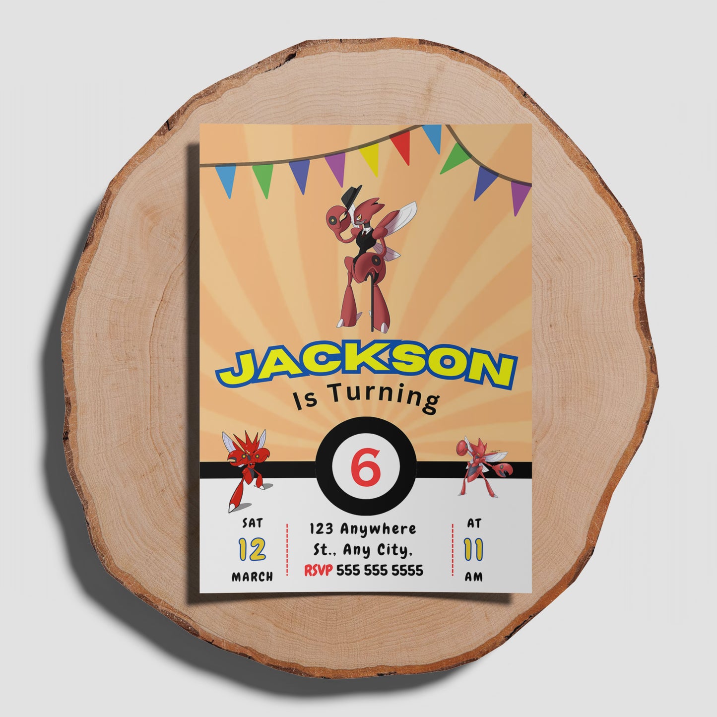 Scizor Pokemon Birthday Party Invitation Template - CreativeRino