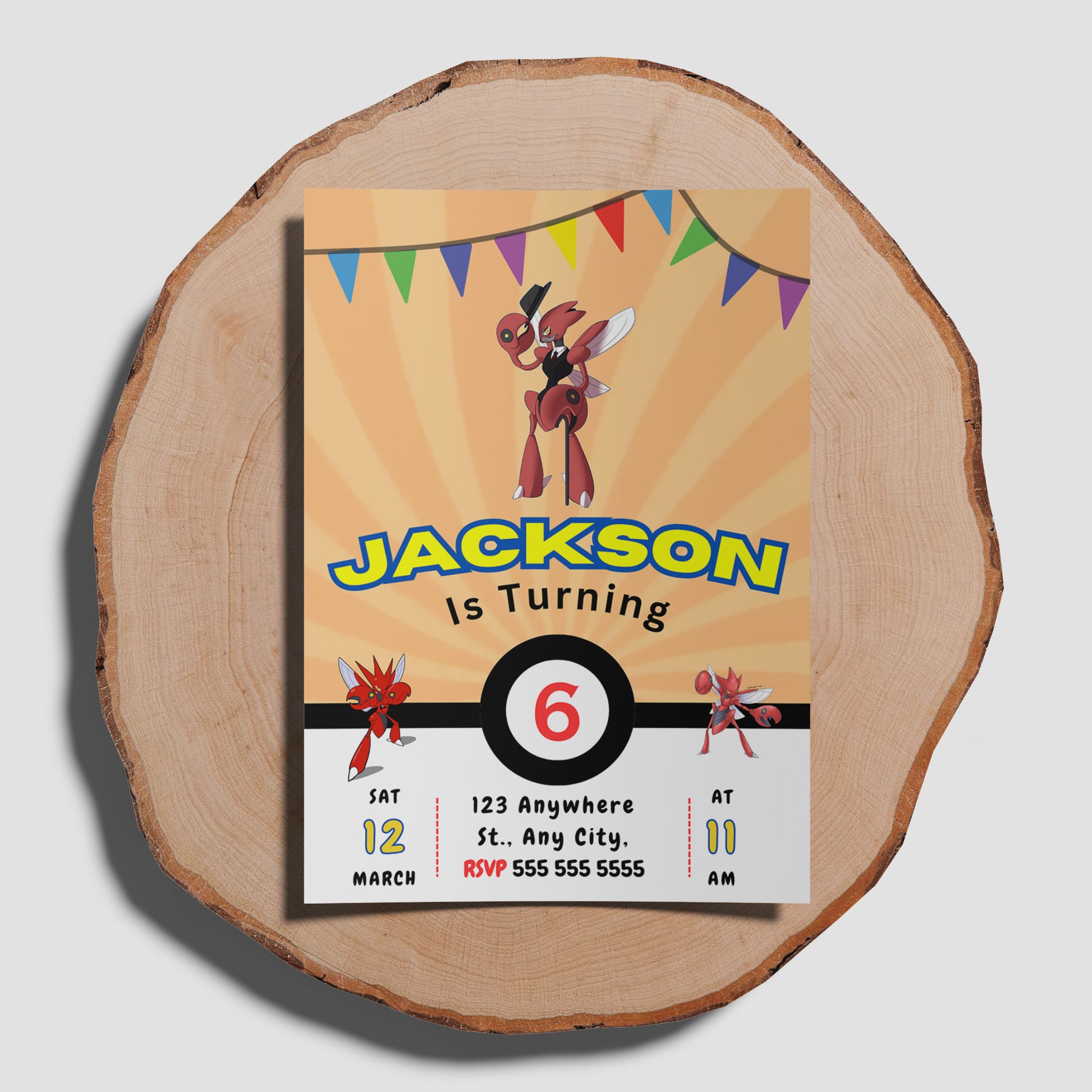 Scizor Pokemon Birthday Party Invitation Template - CreativeRino