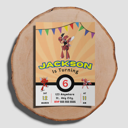 Scizor Pokemon Birthday Party Invitation Template - CreativeRino