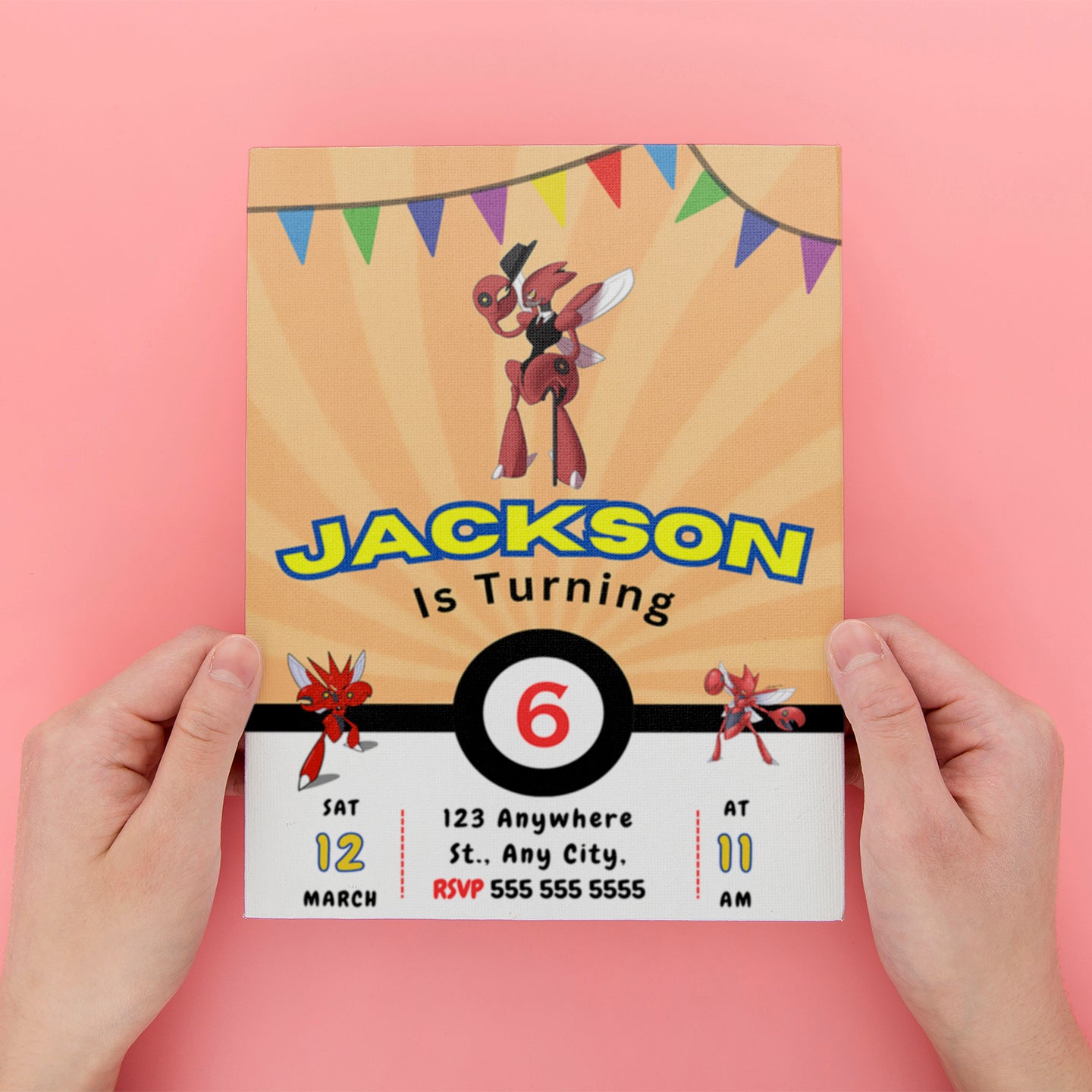 Scizor Pokemon Birthday Party Invitation Template - CreativeRino