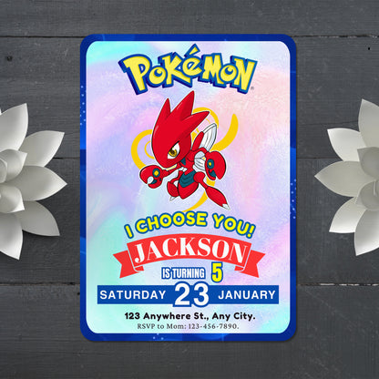 Scizor Invitation Template | Pokemon Birthday Invite - CreativeRino