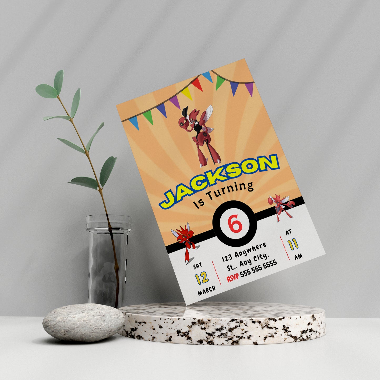 Scizor Pokemon Birthday Party Invitation Template - CreativeRino