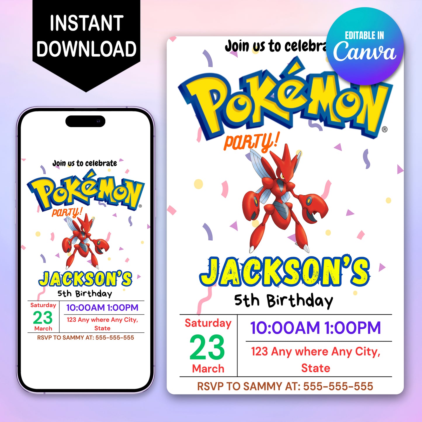 Scizor Birthday Invitation Template | Pokemon Invite - CreativeRino