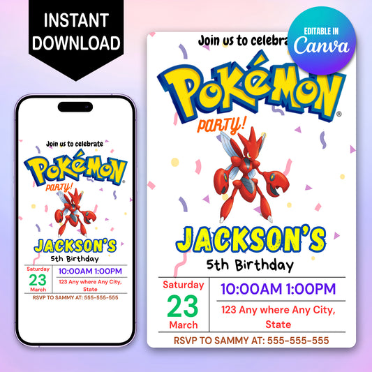 Scizor Birthday Invitation Template | Pokemon Invite - CreativeRino