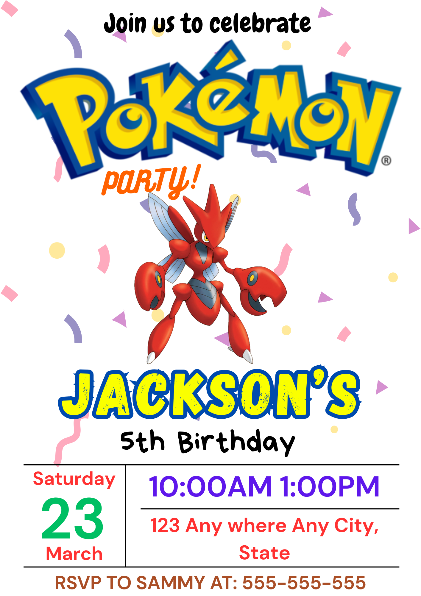 Scizor Birthday Invitation Template | Pokemon Invite - CreativeRino