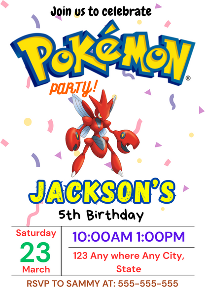 Scizor Birthday Invitation Template | Pokemon Invite - CreativeRino