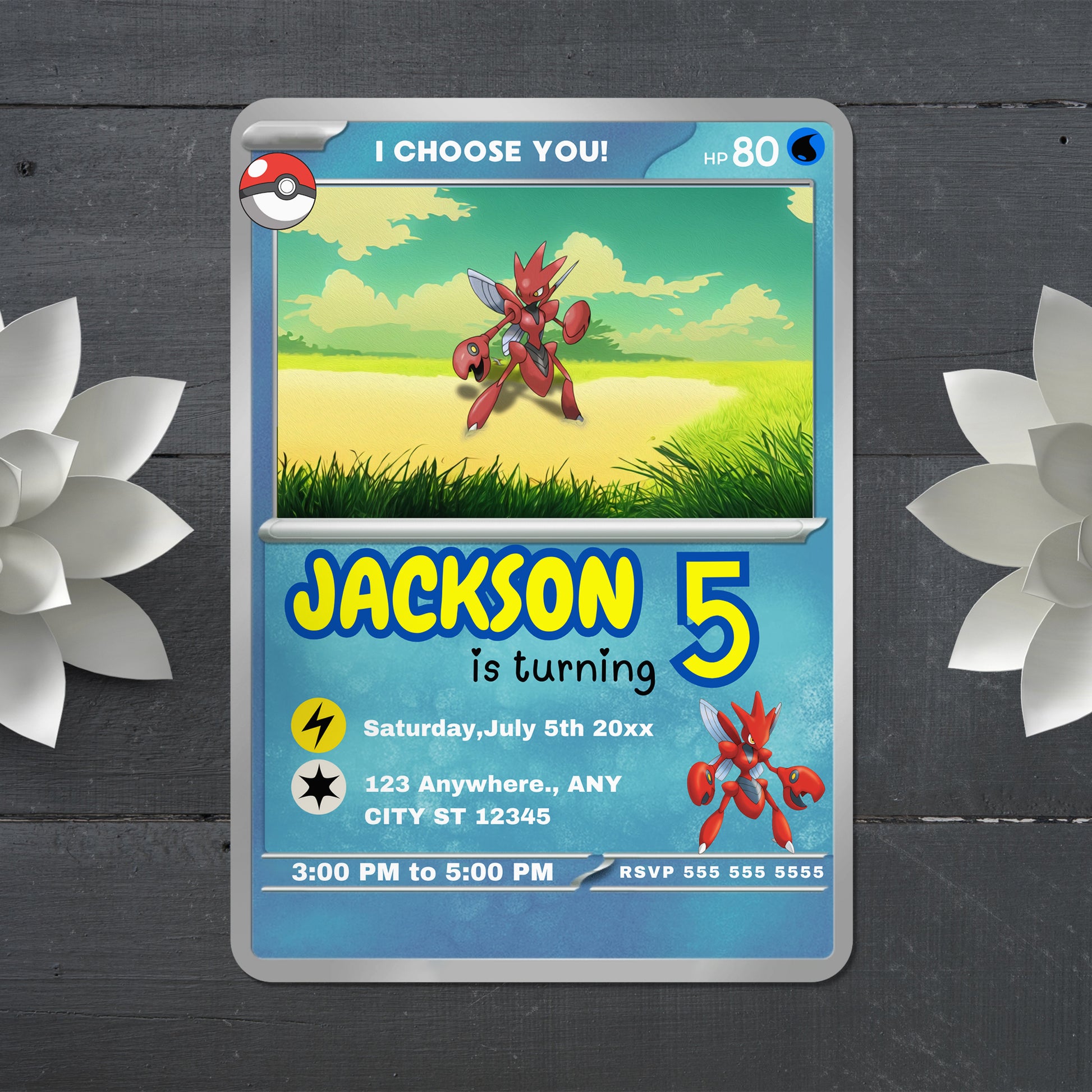 Scizor Invitation Template | Pokemon Card Birthday Invite - CreativeRino