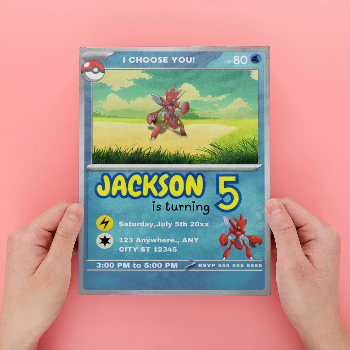Scizor Invitation Template | Pokemon Card Birthday Invite - CreativeRino