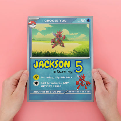 Scizor Invitation Template | Pokemon Card Birthday Invite - CreativeRino