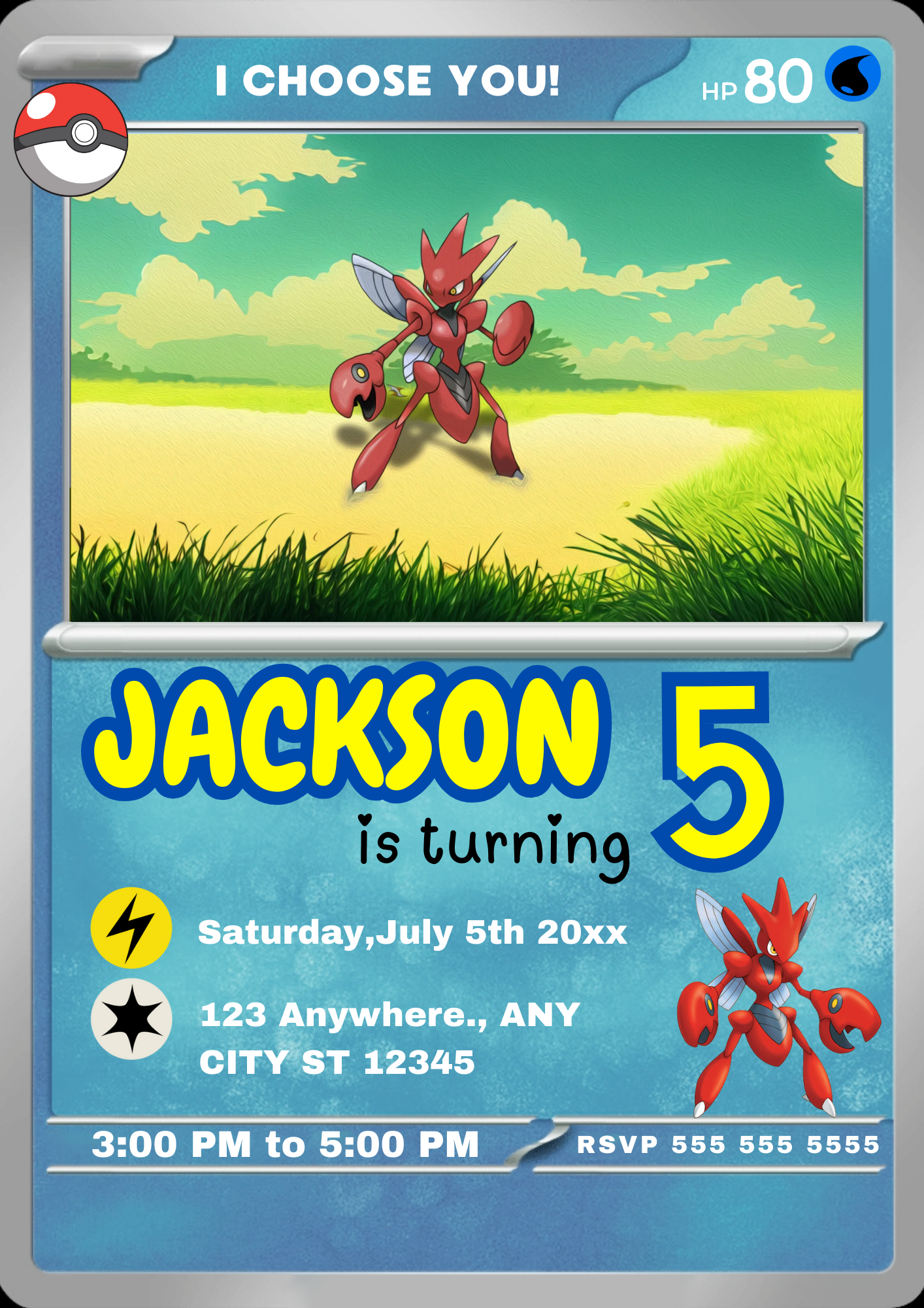 Scizor Invitation Template | Pokemon Card Birthday Invite - CreativeRino